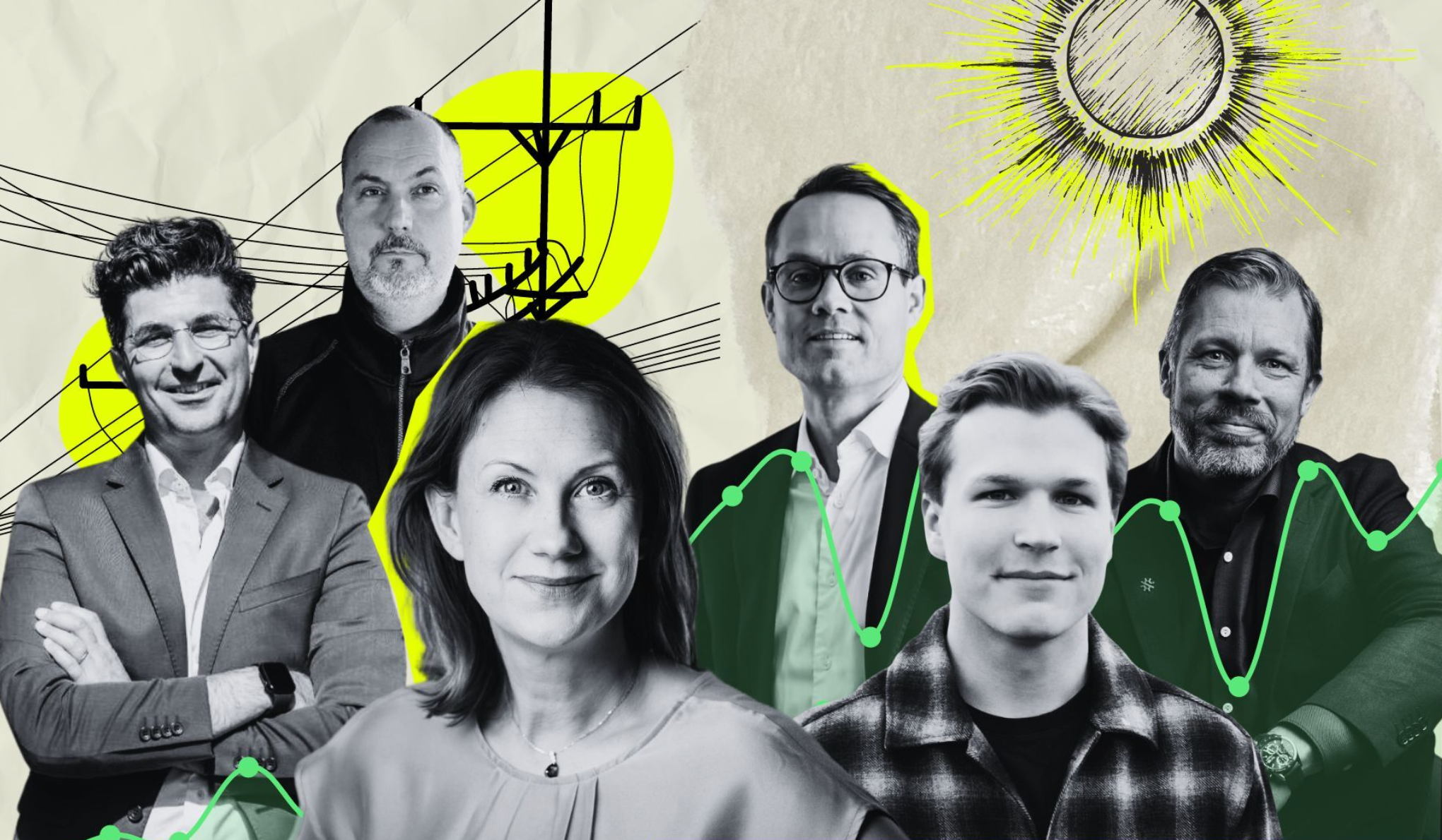 Sam Manaberi (Trine), Mikko Wedin (Photomic), Anna Werner (Svensk Solenergi), Andreas Brännström (Better Energy), William Bergmark (Hemsol) och Patrik Hahne (Soltech). Foto: pressbilder. Grafik: Impact Loop.
