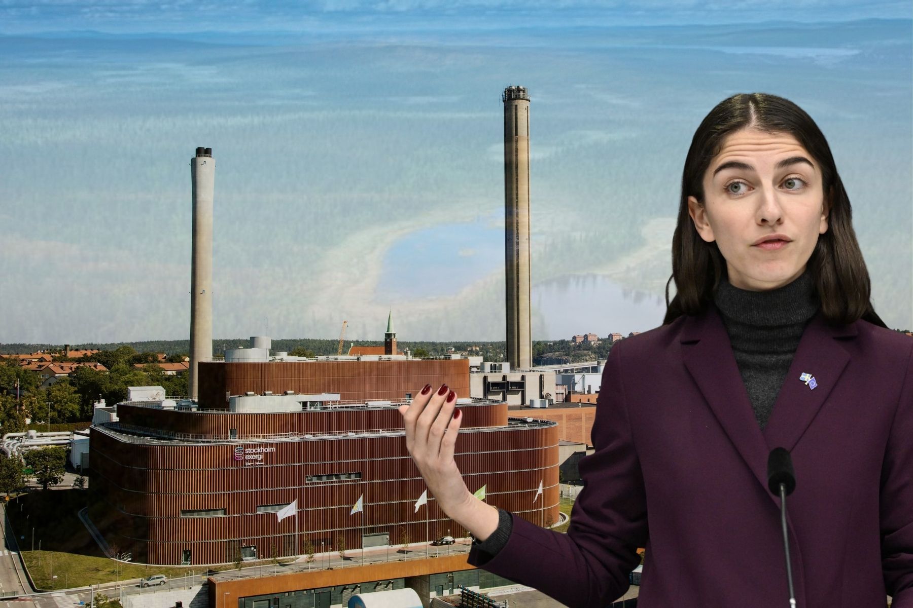 Stockholm Exergi är ett av de bolag som tidigare fått stöd till bio-ccs. Klimatminister Romina Pourmokhtari (L) hoppas på tekniken. Foto: Pressbilder/TT (montage).