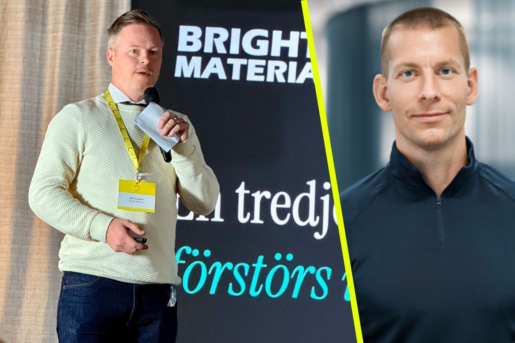 Olle Larson, grundare och COO på Bright Materia pitchade för Björn Bolund på Vattenfall, som ville vända på steken. Foto: Diana Demin / pressbild.