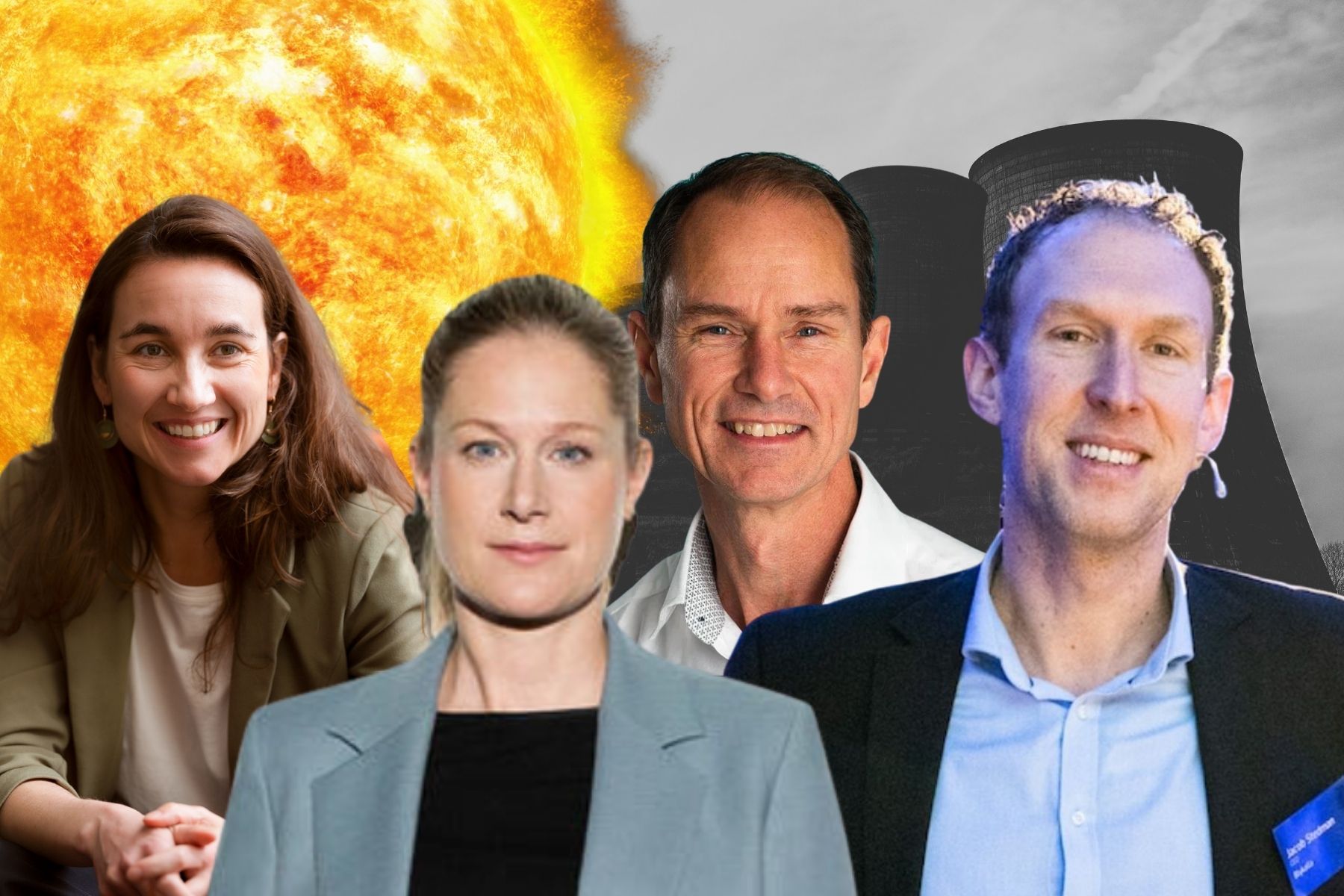 Kiki Lawuers, vd på Thorizon, Francesco Sciortino, vd och medgrundare på Proxima Fusion, Peter Roos, vd på Novatron och Jacob Stedman, vd på Blykalla. Foto: Pressbild. Montage: Energy Loop.