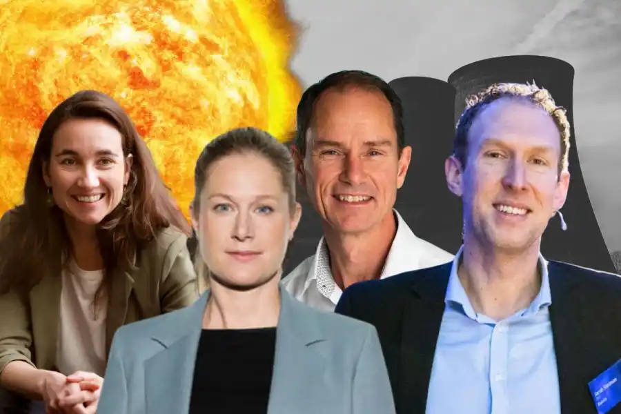 Kiki Lawuers, vd på Thorizon, Francesco Sciortino, vd och medgrundare på Proxima Fusion, Peter Roos, vd på Novatron och Jacob Stedman, vd på Blykalla. Foto: Pressbild. Montage: Energy Loop.