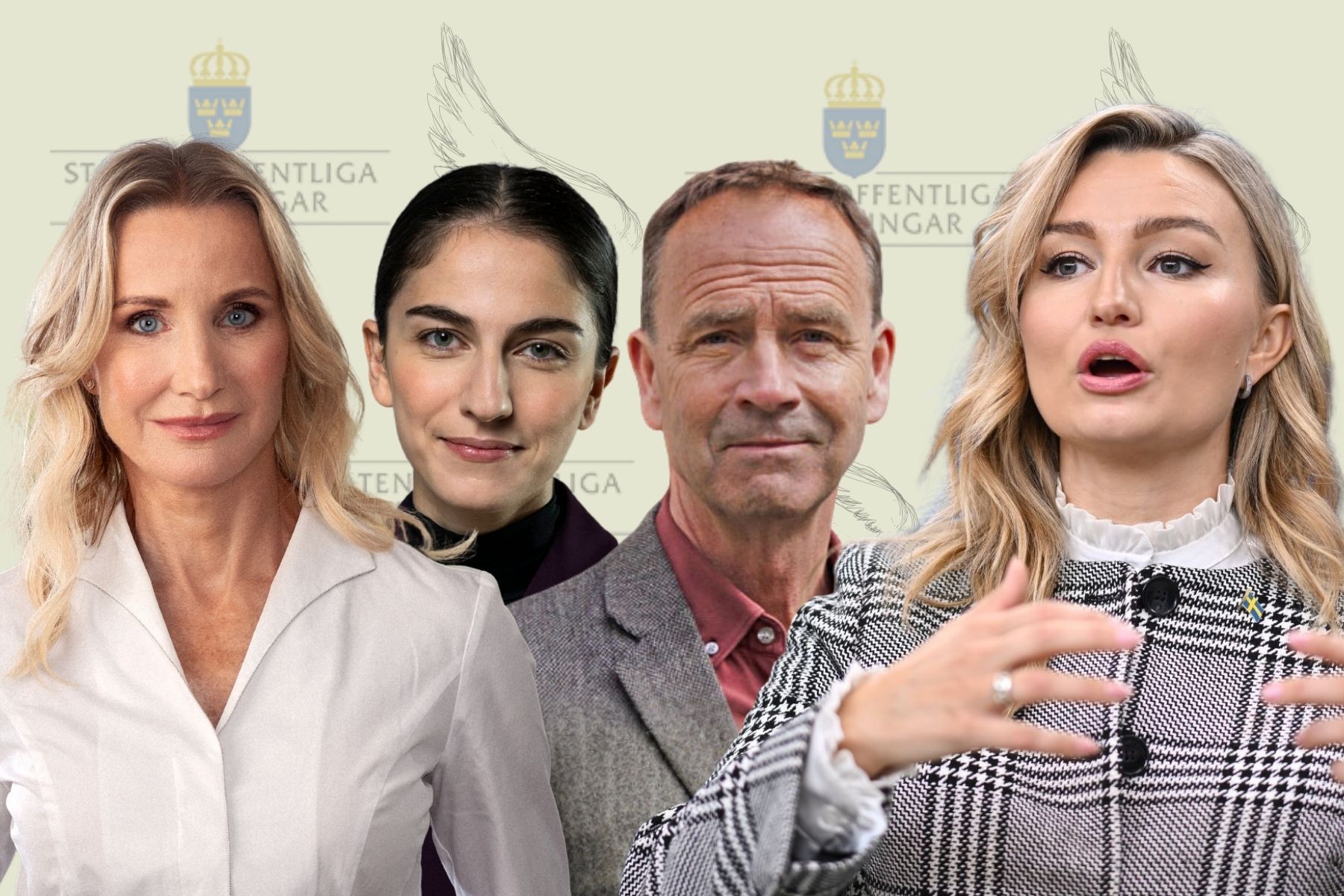 Pia Sandvik (utredare), Romina Pourmokhtari (L, klimatminister), Allan Widman (utredare) och Ebba Busch (KD, energiminister). Foto: Pressbilder (montage).