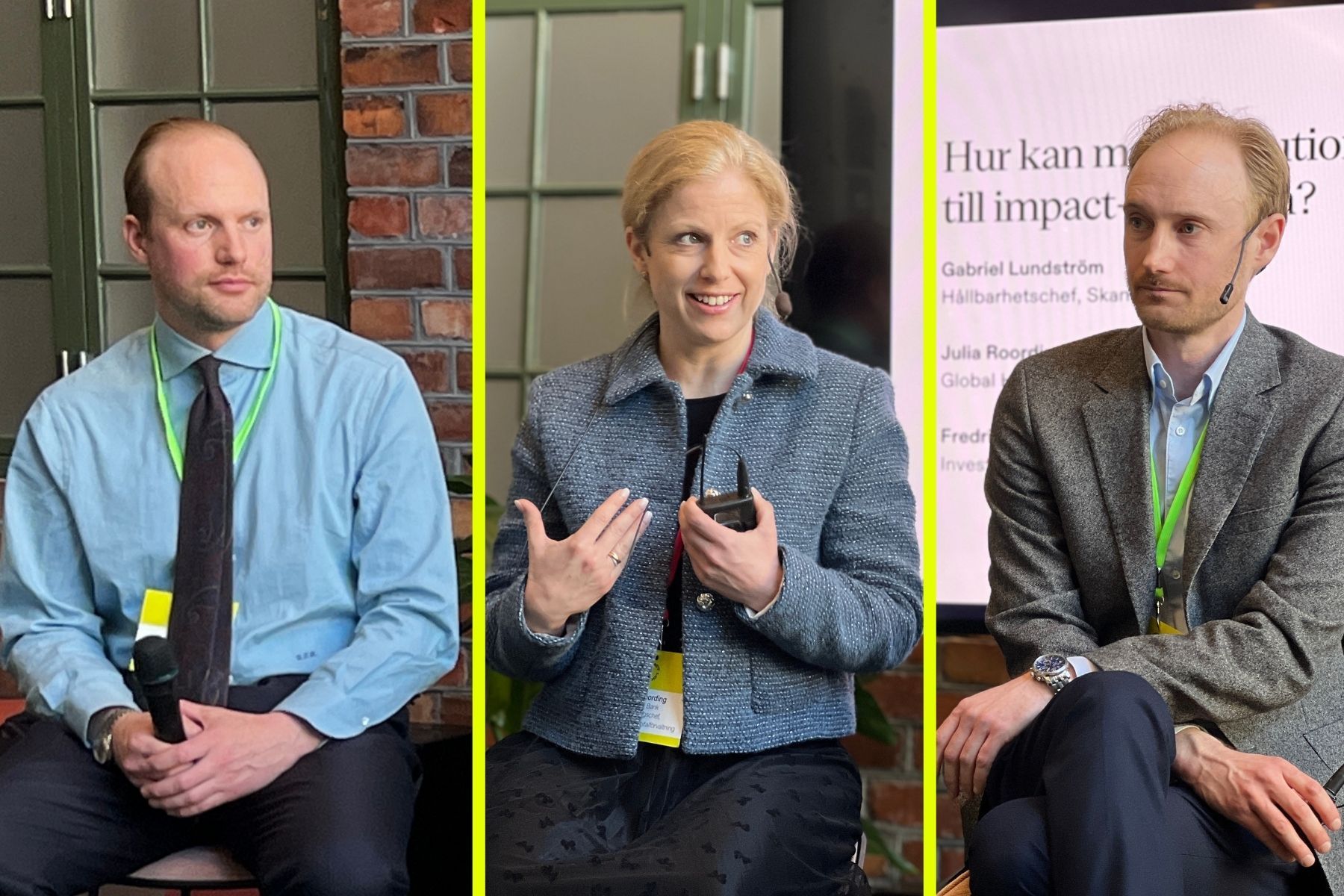 Gabriel Lundström (Skandia),  Julia Roording (Danske Bank) och Fredrik Ehn (SPP). Foto: Diana Demin.