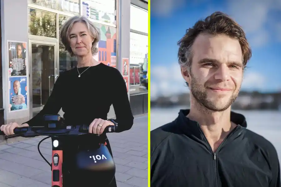 Åsa Christiander, hållbarhetschef på Voi och Fredrik Hjel, vd på Voi. Foto: pressbild / TT.