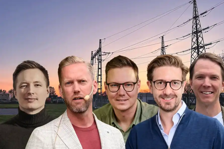 Johan Outinen (elvy), Christian Byhmer (Byhmgard), Daniel Lindén (Tibber), mats Lindelöw (Qurrent) och Axel Holmberg (Ingrid). Pressbilder / Impact Loop / Canva (montage).