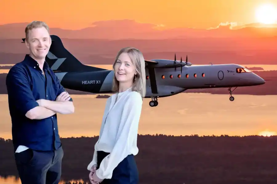 Anders Forslund och Klara Forslund, grundare av Heart Aerospace. Foto: Pressbilder (montage).