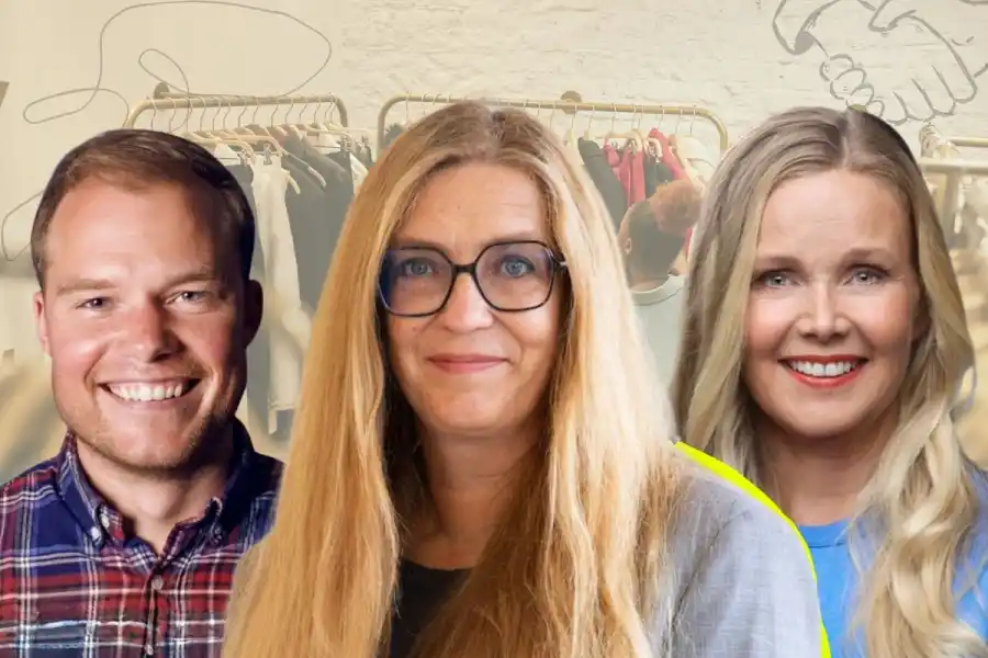 Michael Arnör, Sellpy, forskaren Magdalena Petersson McIntyre och Mia Tapio. Foto: pressbilder / Canva.