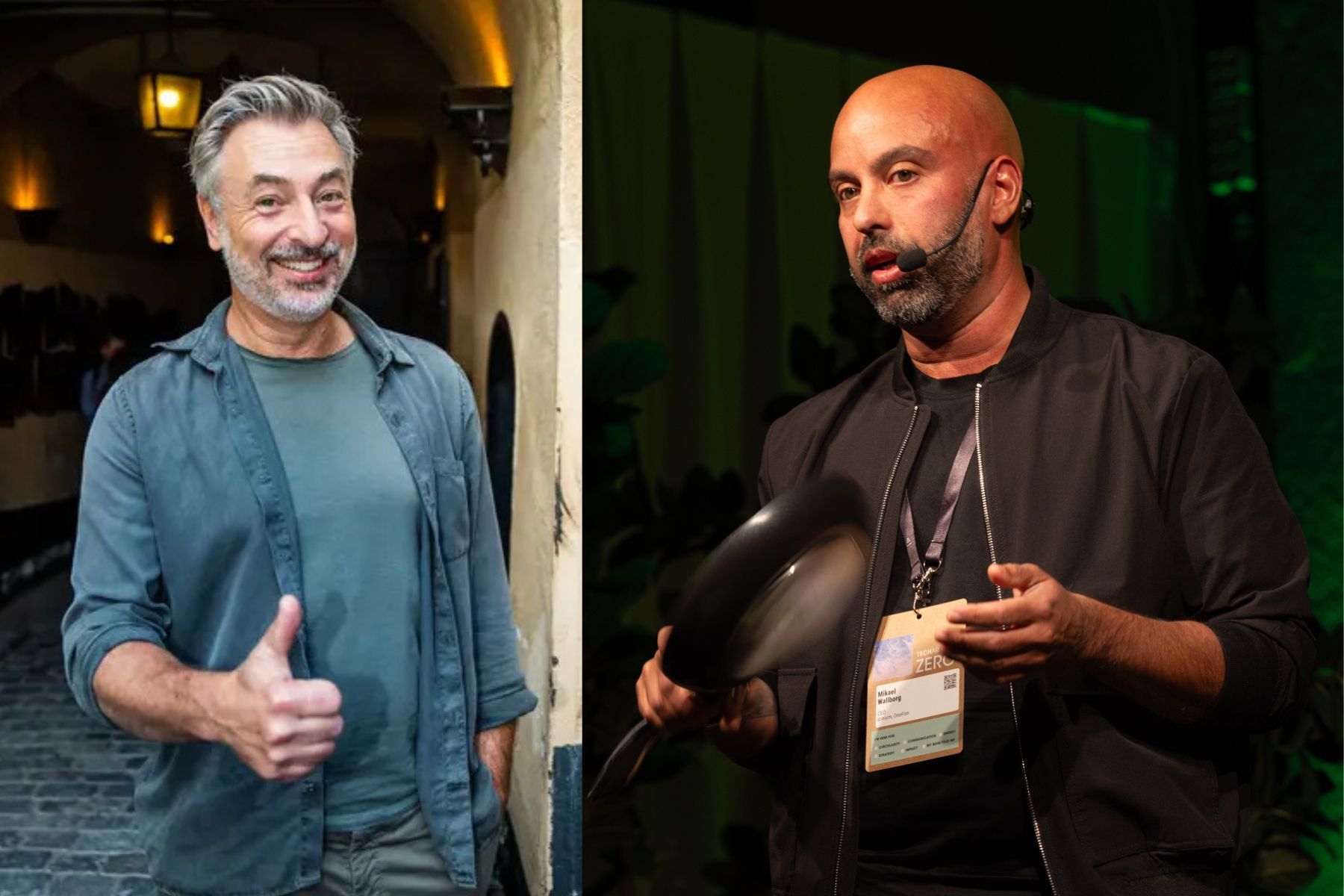 Kändiskocken Tareq Taylor och Onepans grundare och vd Mikael Wallborg. Foto: TT och Techarenan.