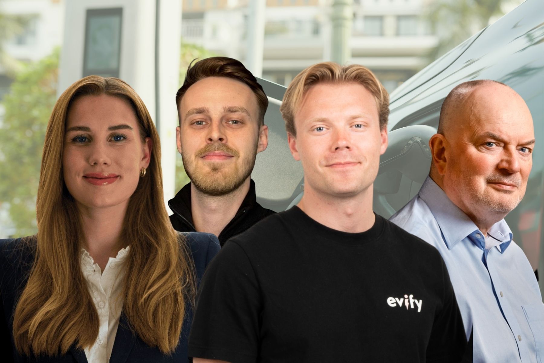 Matilda Thorsell (Lex Energy), Alexander Rönndahl (Vålt), Philip Hägglund (Evify) och Kurt Högnelid (Waybler). Foto: Pressbilder / Canva (montage).