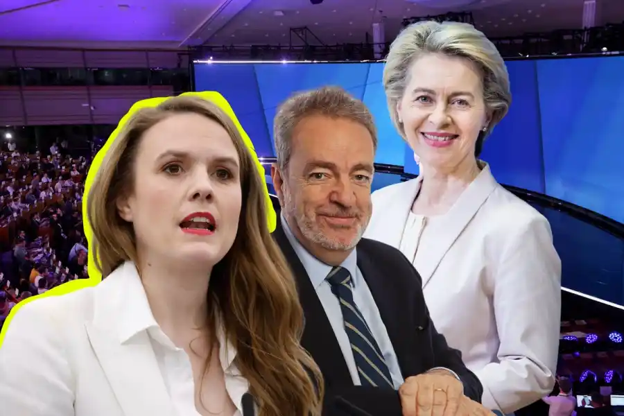 Terry Reintke, ordförande i Green/EFA, Gerolf Annemans, ledamot för Identitet och demokrati och Ursula von der Leyen, EU-kommissionens ordförande (EPP). Foto: TT / Pressbilder / Europarlamentet.