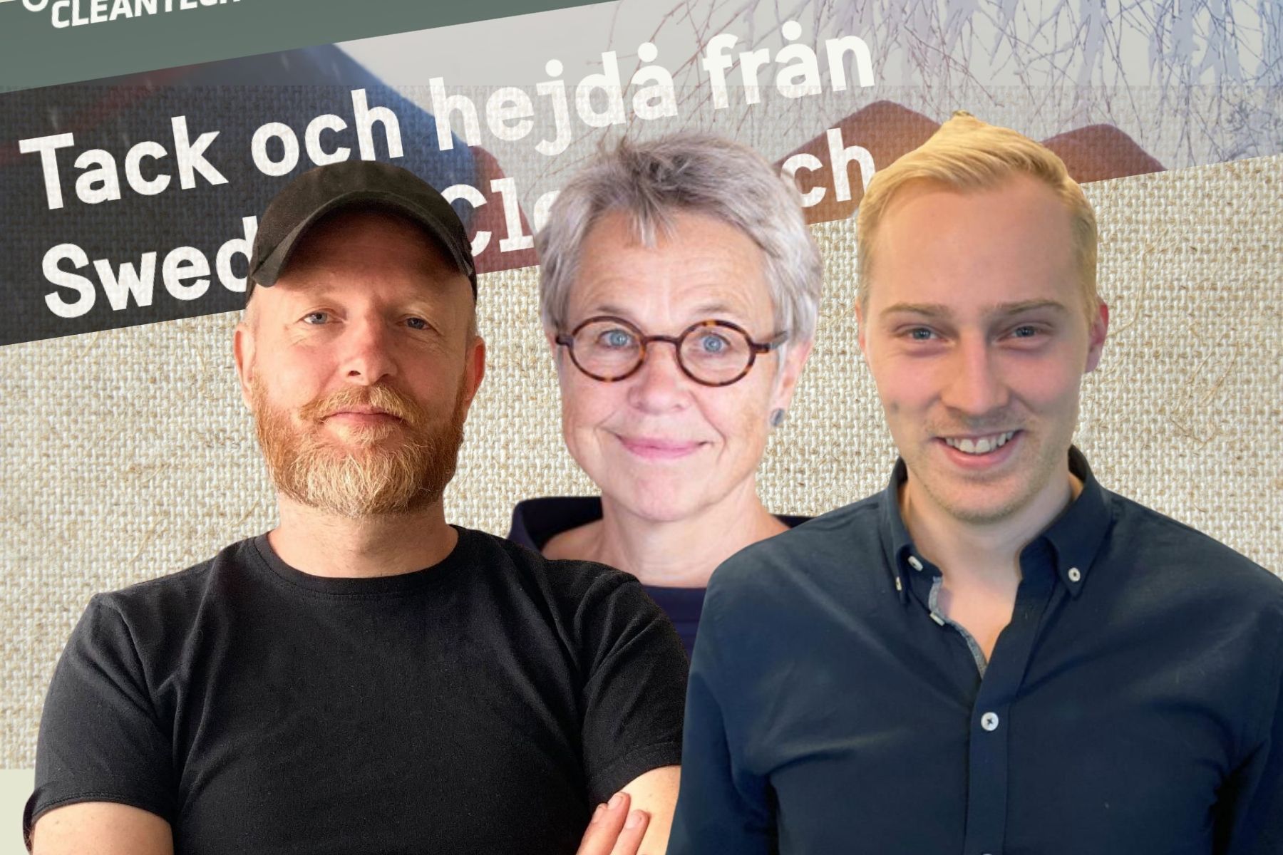 Anders Breitholtz, grundare av Papershell, Annika Rosing på Tillväxtverket och  Jacob Hjalmarsson, COO på Arboair. Foto: Pressbilder (montage).