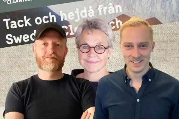 Anders Breitholtz, grundare av Papershell, Annika Rosing på Tillväxtverket och Jacob Hjalmarsson, COO på Arboair. Foto: Pressbilder (montage).