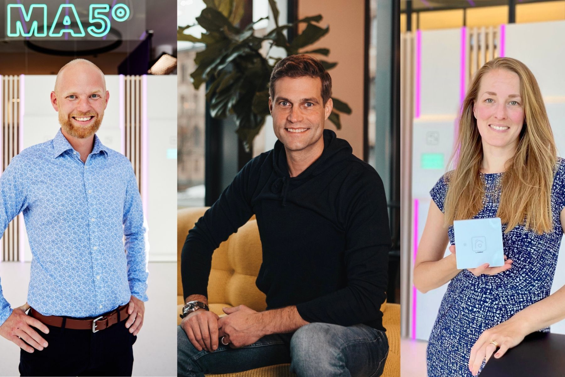 David Sätterman, ny vd 1komma5 Sverige, Gunnar Jönsson, vd 1komma5 Nordics Holding och Marianne Andera, ny CCO 1komma5 Sverige. Foto: pressbilder.