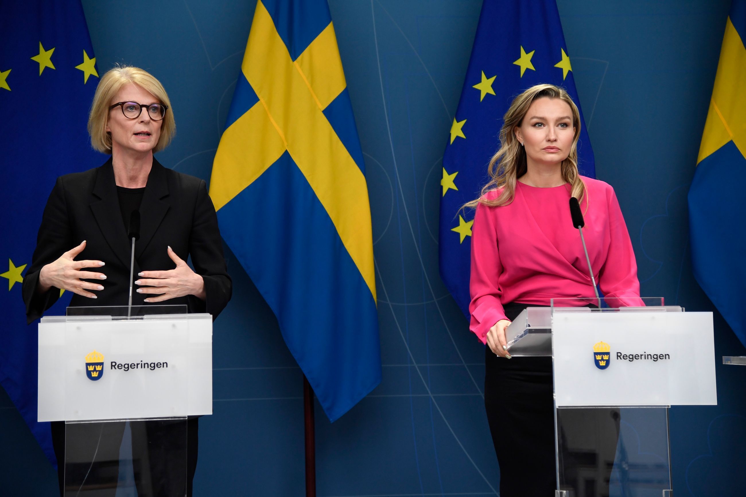Finansminister Elisabeth Svantesson (M) och energi- och näringsminister Ebba Busch (KD). Foto: Marko Säävälä/ TT