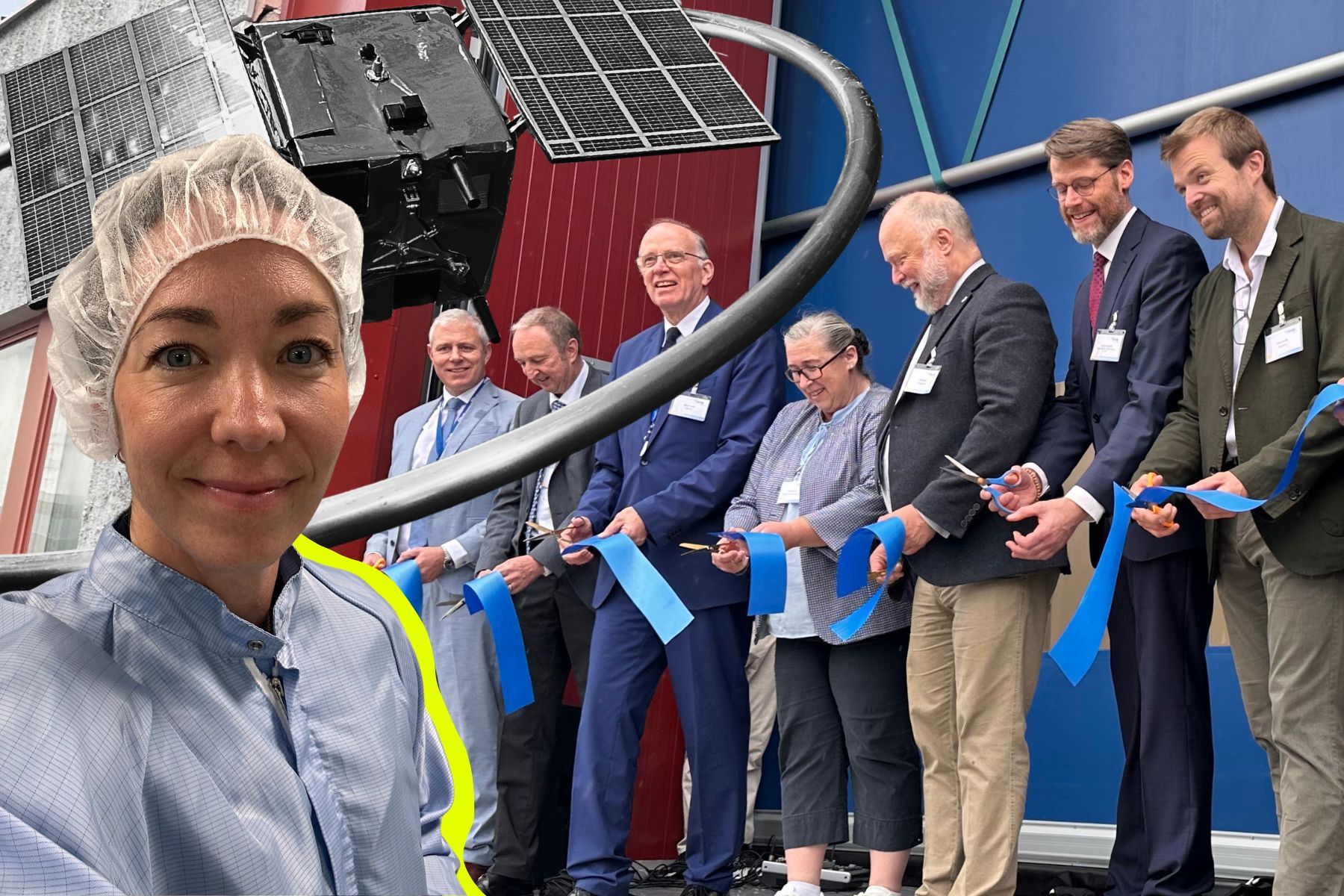Jenny Kjellén från Impact Loop, representanter från rymdbranschen på plats vid OHB Swedens invigning. Foto: Jenny Kjellén.