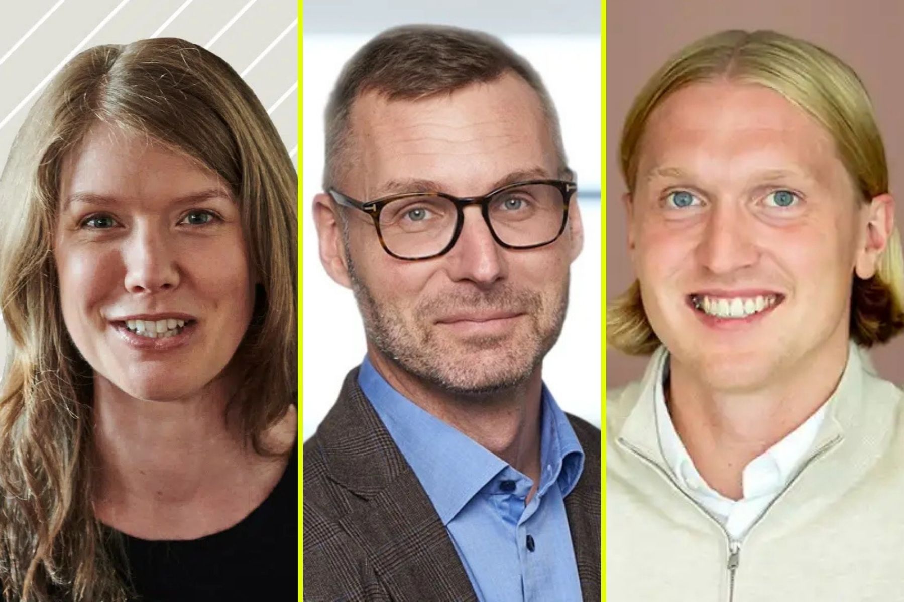 Jessica Nordlander, Nicklar Arfvidsson och Henrik Olausson, vd på Palats. Pressbilder.