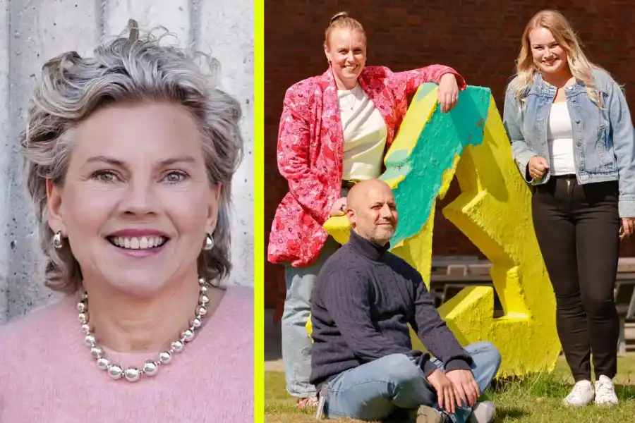 Karin Edström på Turbine Capital och tre av Living Filters medgrundare: Mikaela Persson., Amijai Saragovi och Emelie Wilander. Foto: pressbilder.