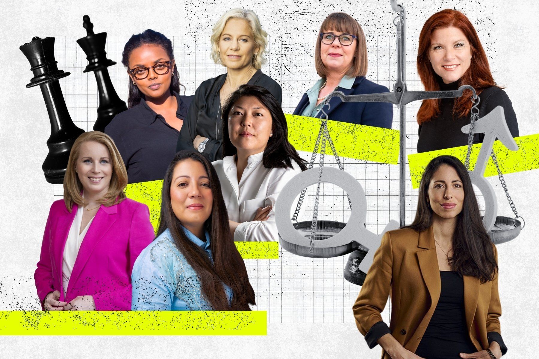 Överst fr v: Degmo Daar, Susanna Campbell, Anna Lundmark Lundbergh, Karin Ebbinghaus, Annie Lööf, Arelys Sosa, Joo Sundström och Susanne Najafi. Foto: pressbilder/collage av Impact Loop.
