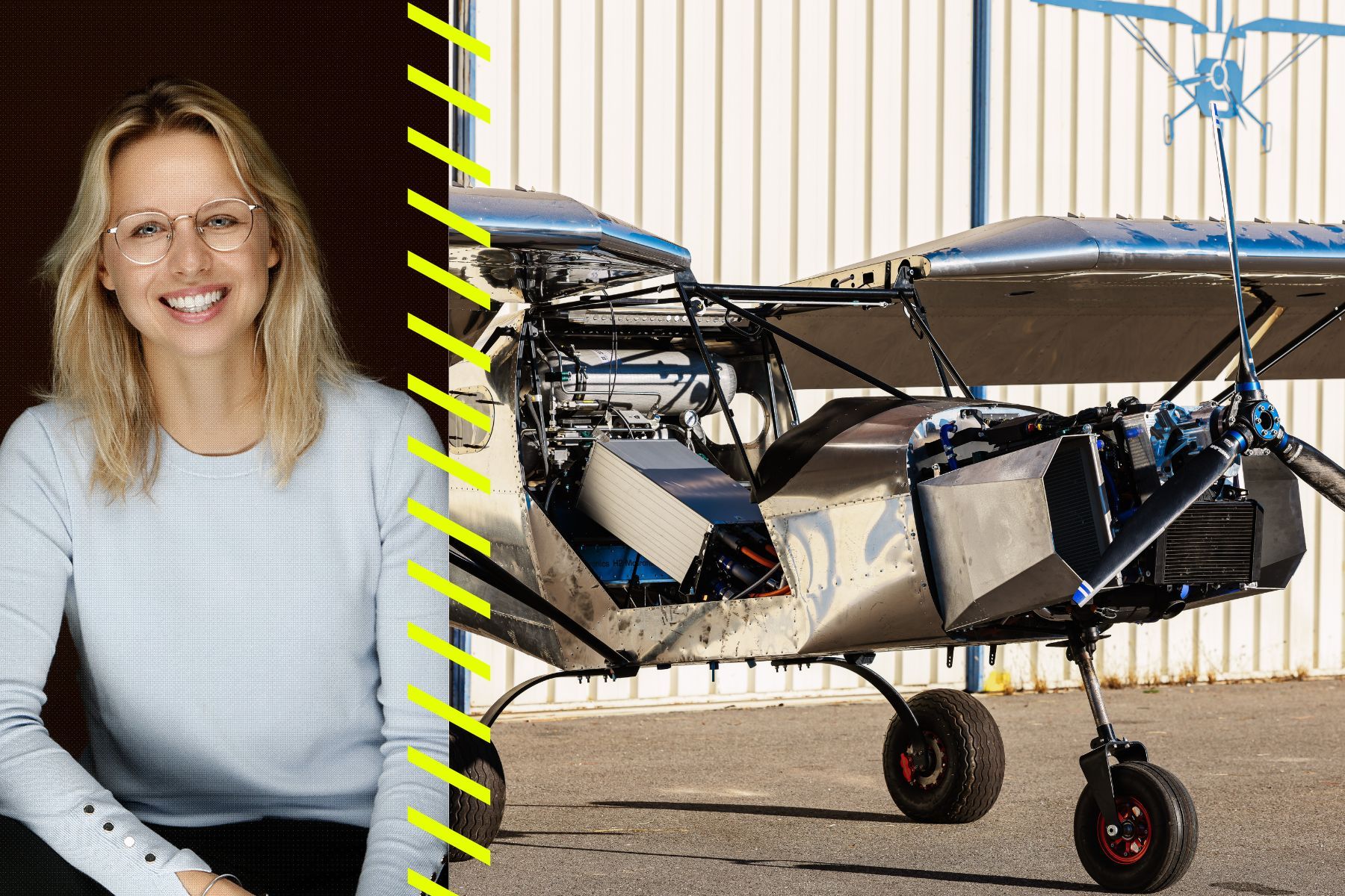 Eloa Guillotin, medgrundare och vd på Beyond Aero och bolagets prototyp-flygplan. Foto: pressbilder.