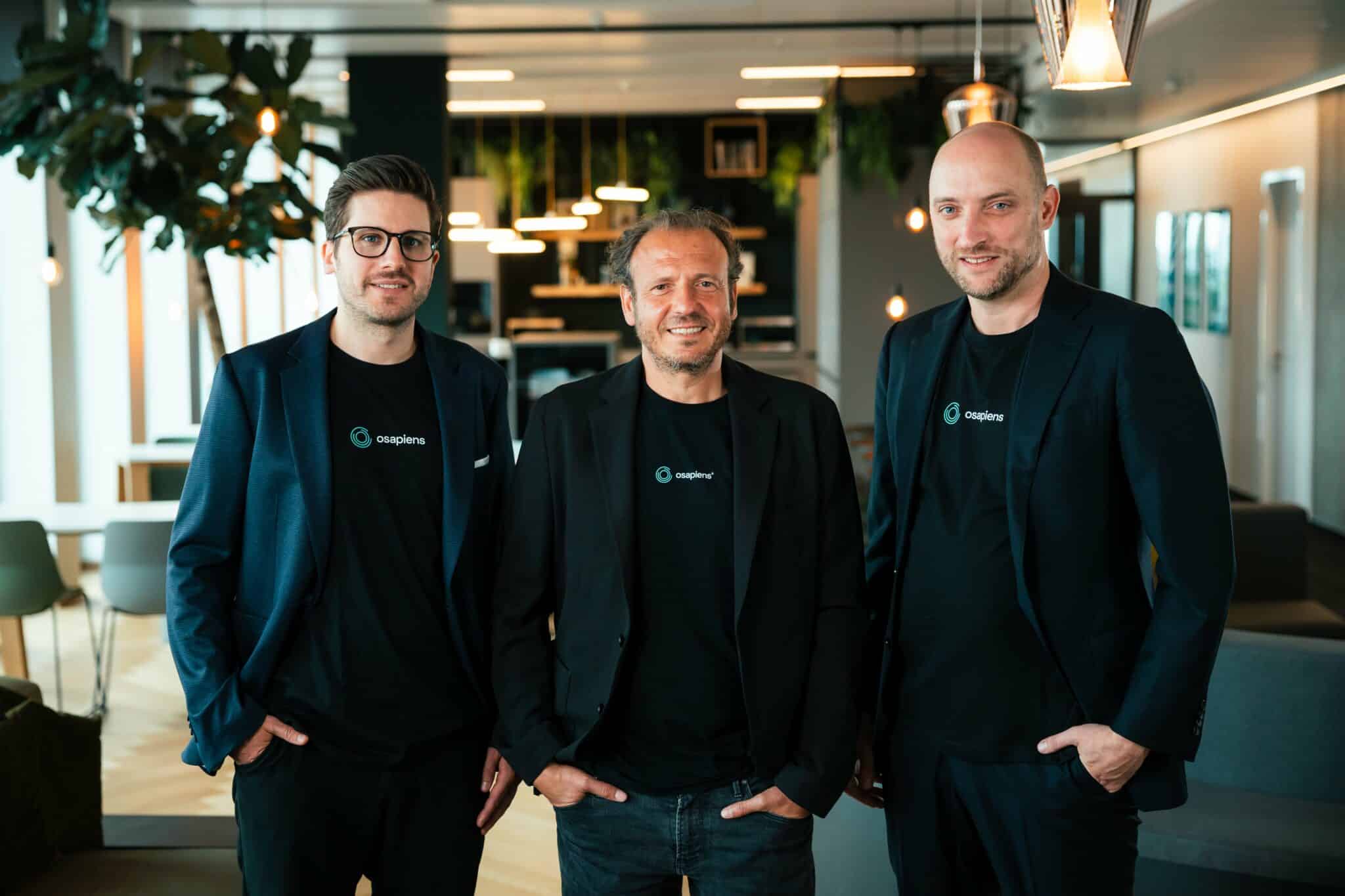 Osapiens founders Matthias Jungblut (left), Alberto Zamora, and Stefan Wawrzinek. Press photo