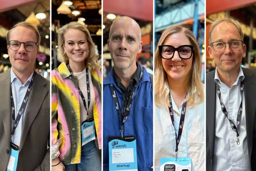 Simon Isaksson (Retein), Camilla Bergman (Impact Loop), Jonas Nyvang (Stilfold), Jenny Engerfelt (Voima Ventures) och Erik Madeyski Bengtson (Almi Greentech). Foto: Impact Loop.