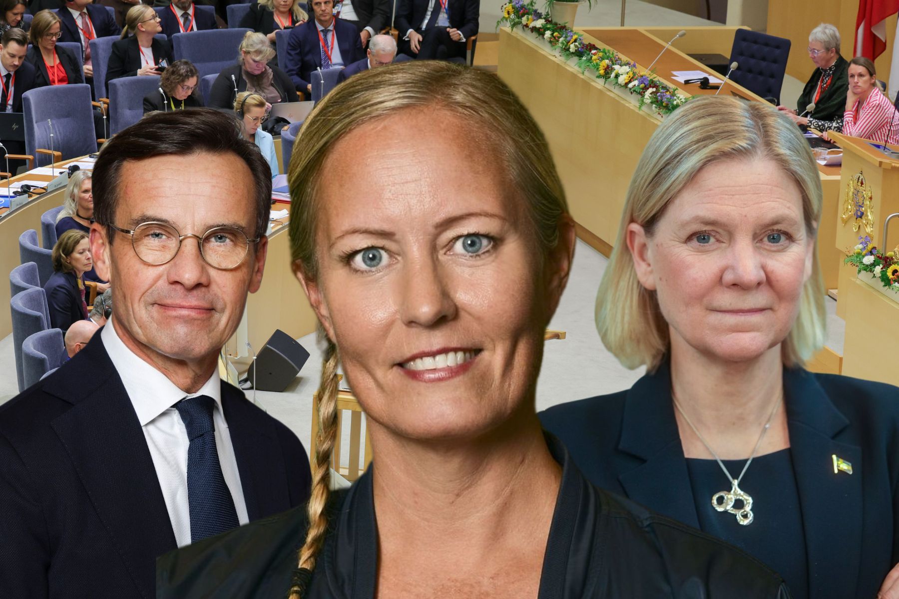 Ulf Kristersson (M), Elin Bergman och Magdalena Andersson (S). Foto: pressbilder / TT.