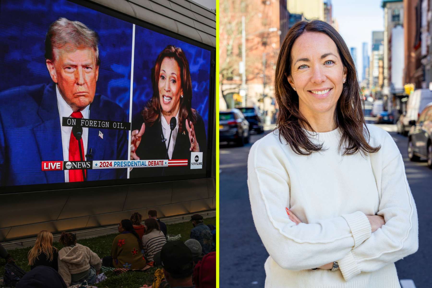 Livesändning av nattens valdebatt på Berkeley Art Museum i USA (foto: AP), och Impact Loops USA-skribent Jenny Kjellén.