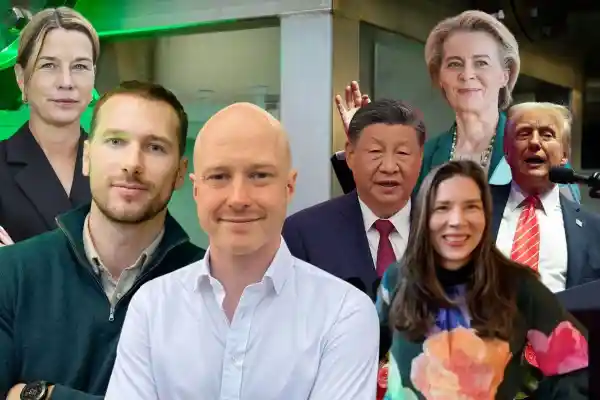 Lena Sellgren, Adam Podgórski, Jakob Way, Xi Jinping, Ursula vad der Leyen, Kristina Nyström och Donald Trump. Foto: Daniel Ivarsson / TT / pressbilder.