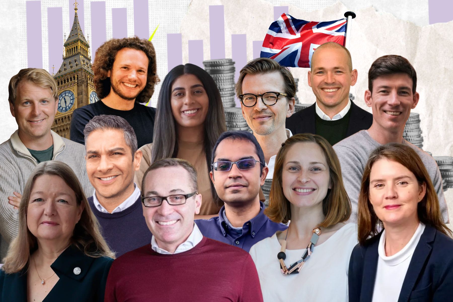 Some of the key figures in London's climate tech ecosystem. Full names below. Credit: Press photos/Impact Loop design