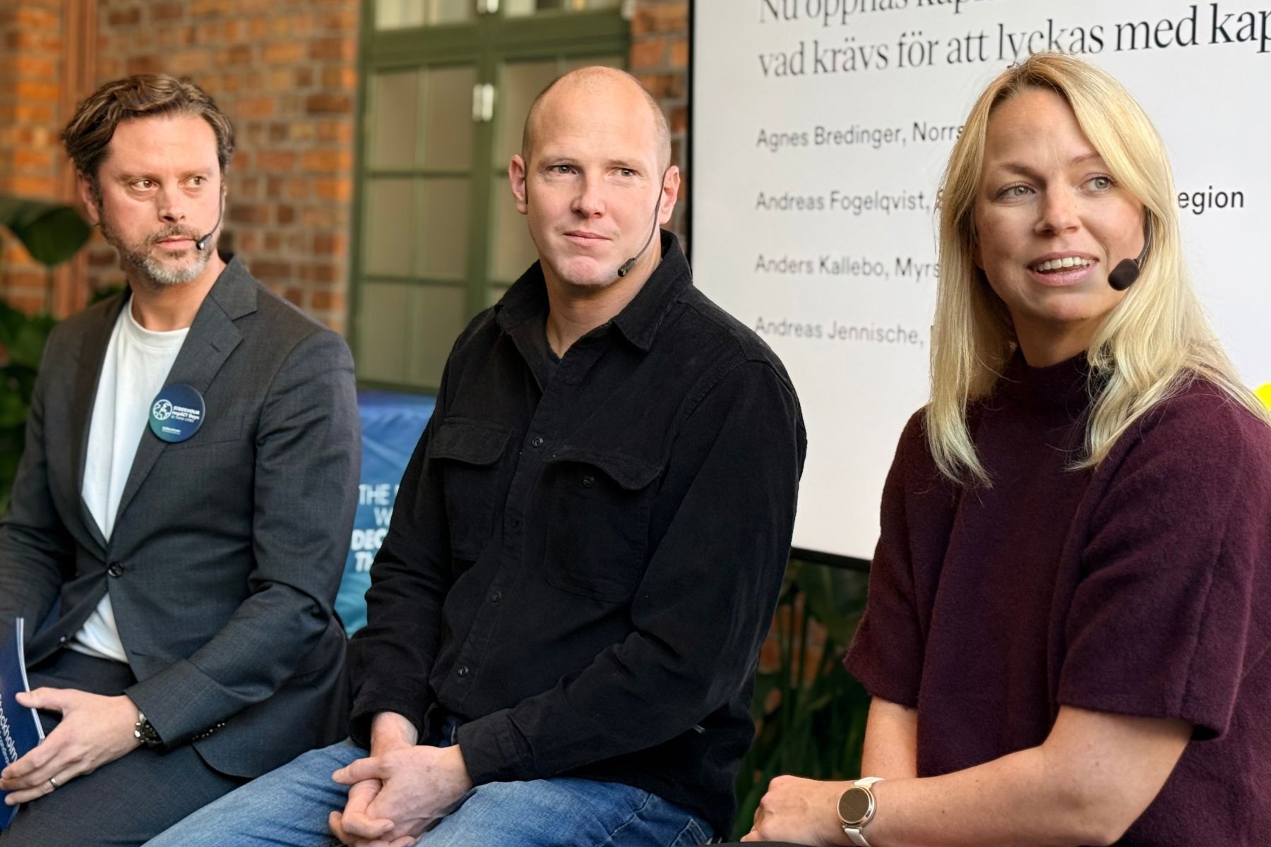 Andreas Fogelqvist (Stockholm Business Region), Anders Kallebo (Myrspoven) och Agnes Bredinger. Foto: Diana Demin.
