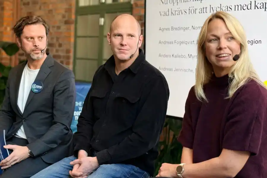 Andreas Fogelqvist (Stockholm Business Region), Anders Kallebo (Myrspoven) och Agnes Bredinger. Foto: Diana Demin.