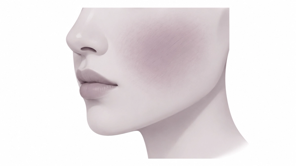 Mauve illustration of a diffuse flushed patch on a cropped cheek