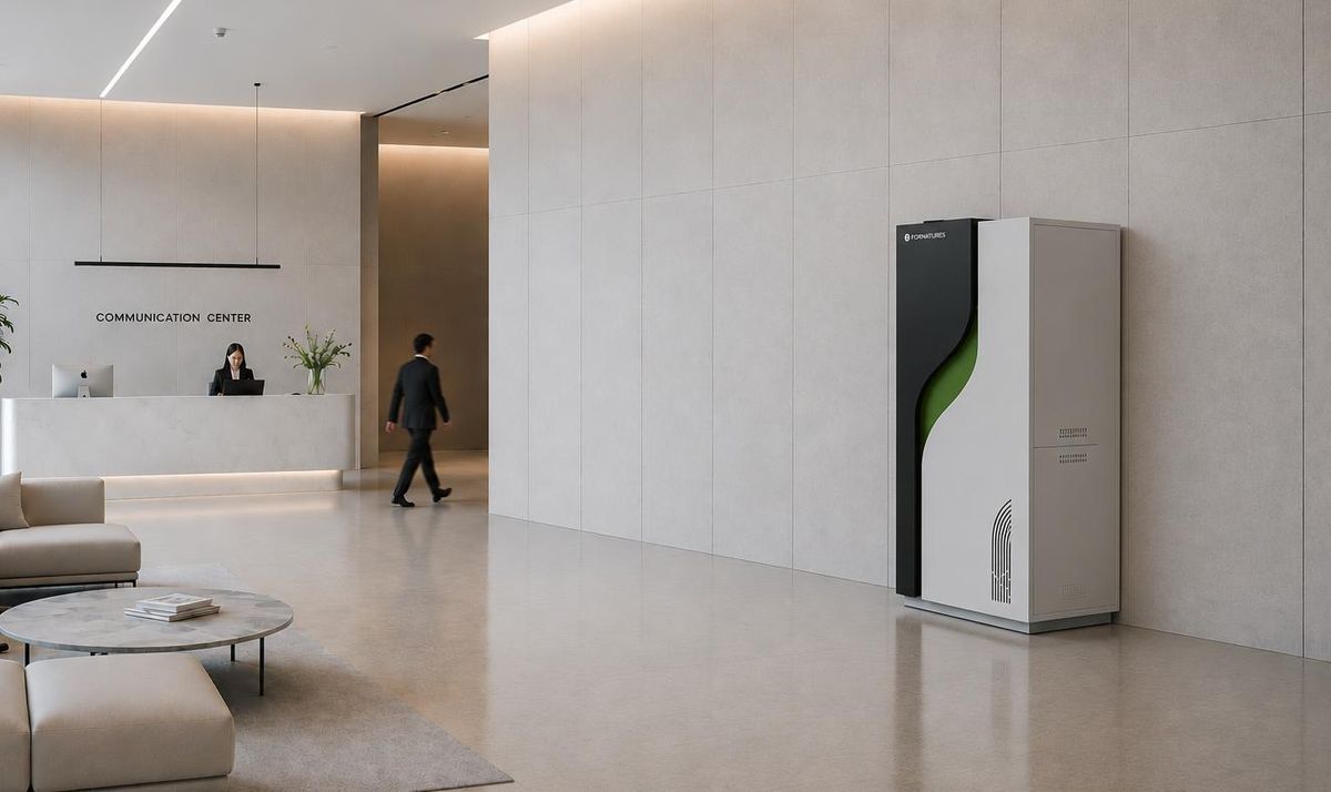 HEALIM Master standalone unit in a corporate reception lobby (FORNATURES visualisation)