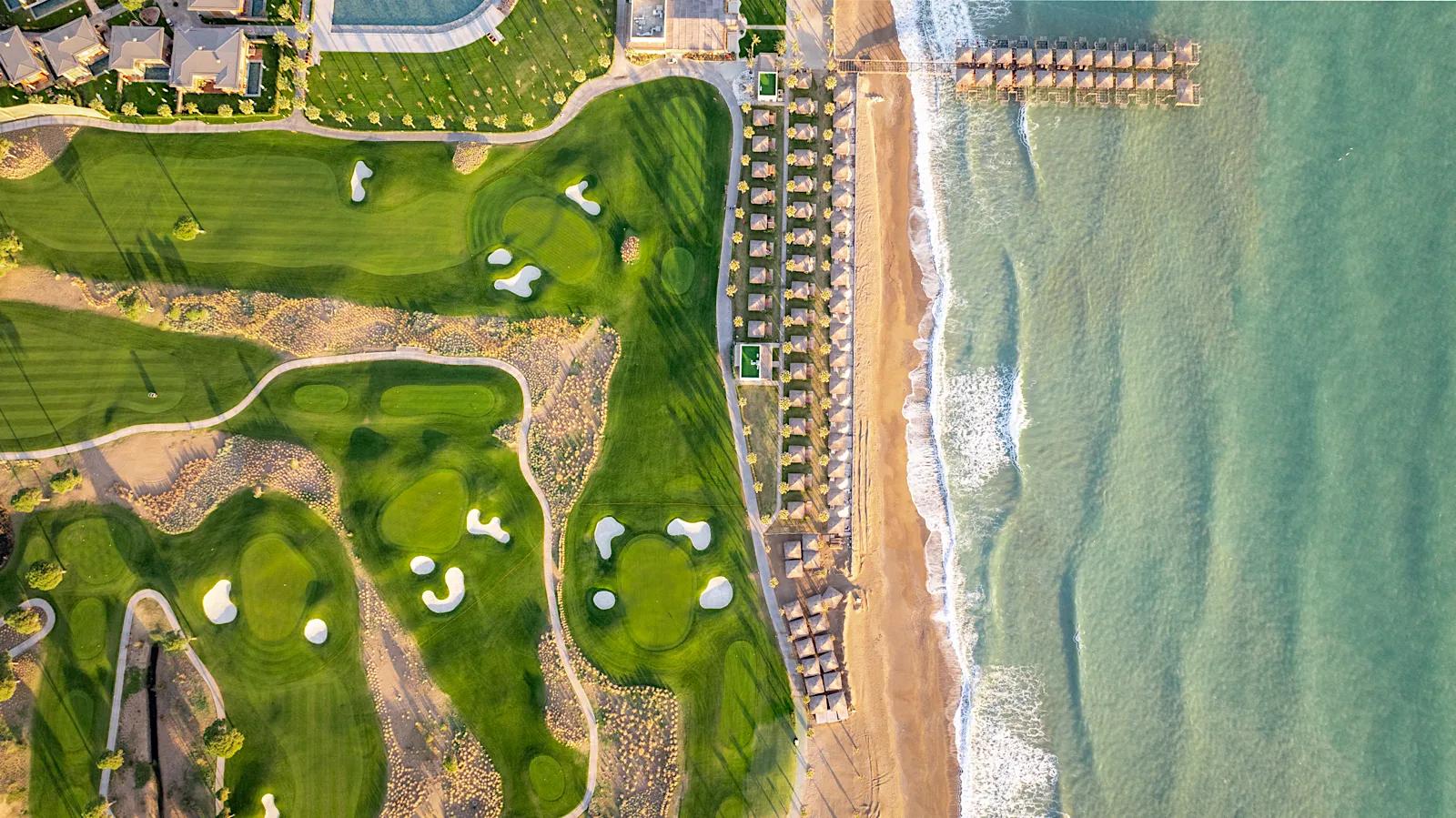 Aerial view of a beachside golf course, Turkey