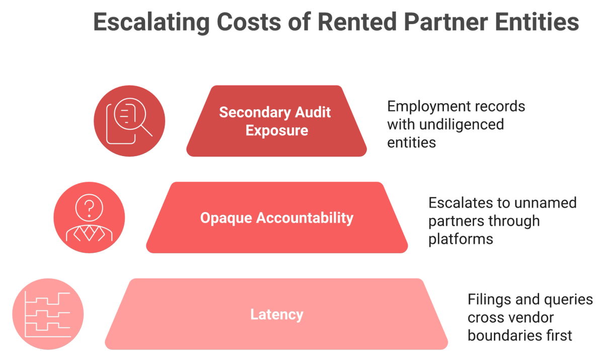Three stacked layers of partner-entity risk in India EOR: latency, opaque accountability, audit exposure