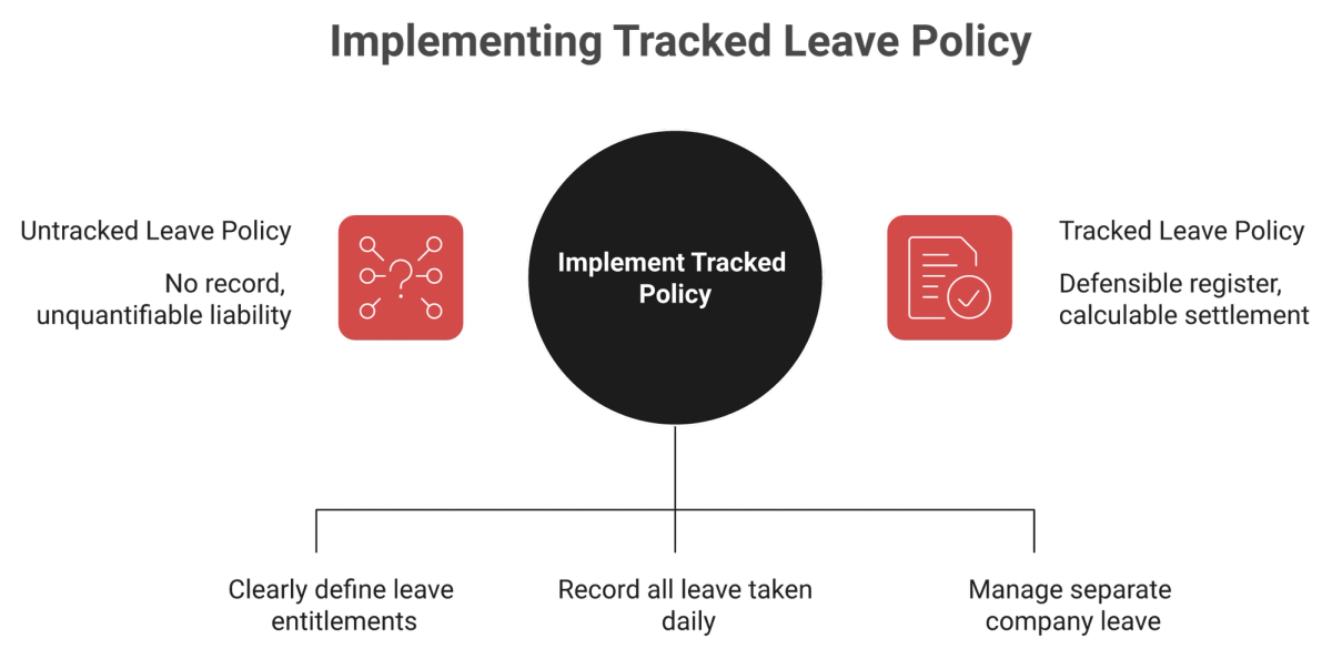 Central leave register with untracked unlimited policy on the left and tracked statutory floor on the right