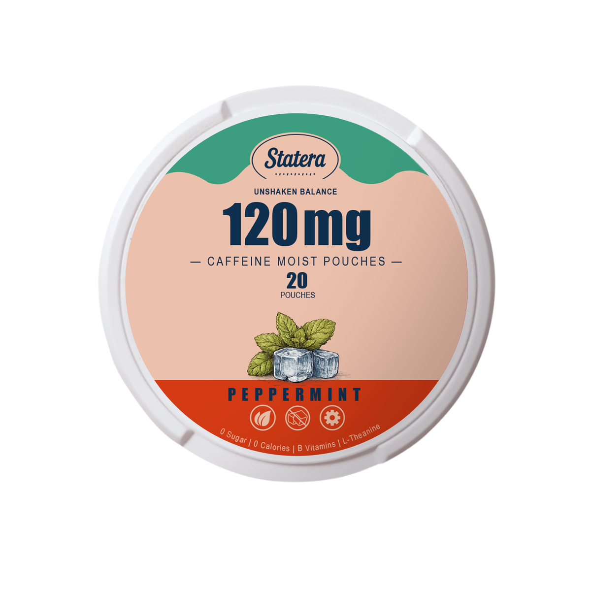 STATERA Peppermint 120mg caffeine pouches, 20 count can, zero sugar, zero calories, zero nicotine
