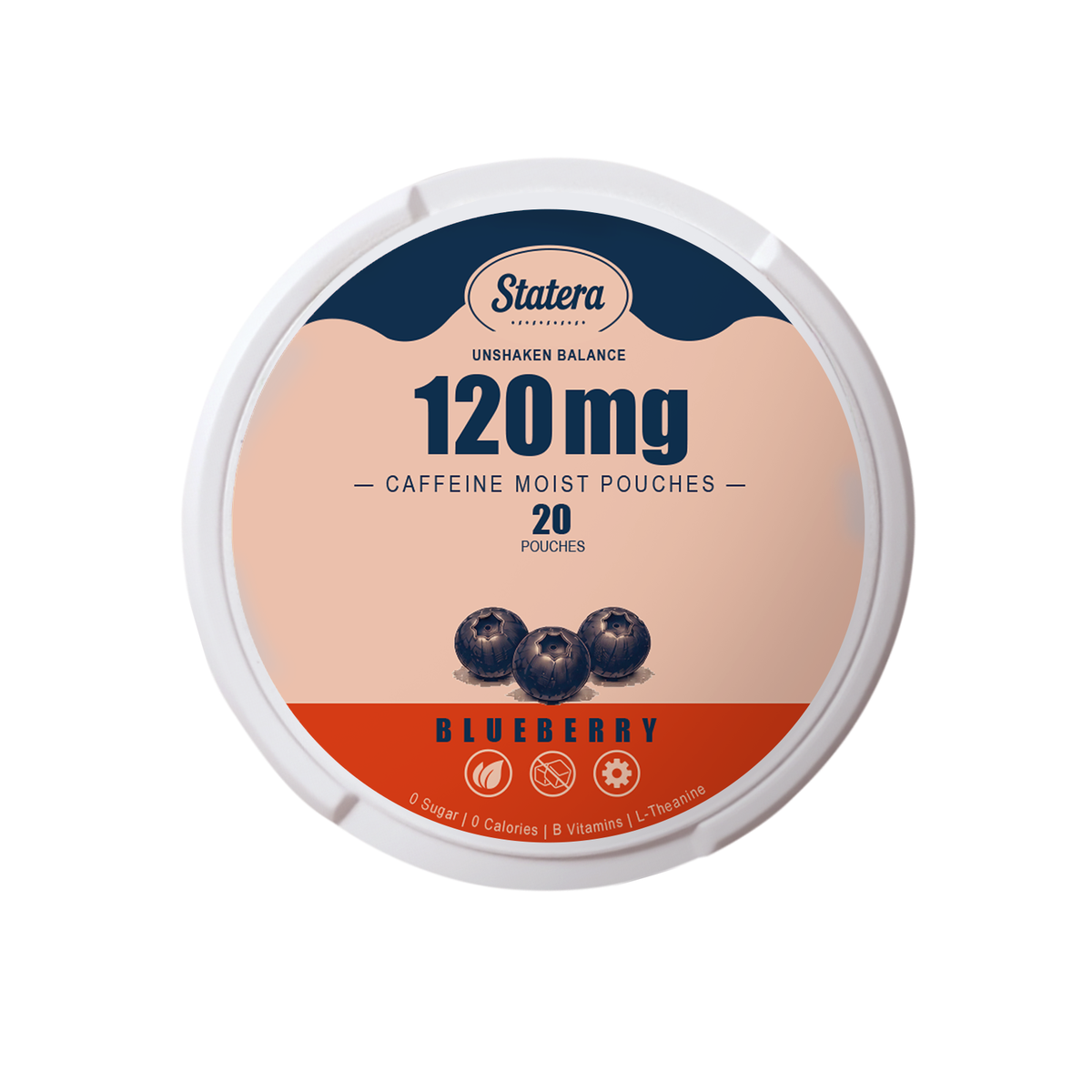 STATERA Blueberry 120mg caffeine pouches, 20 count can, zero sugar, zero calories, zero nicotine