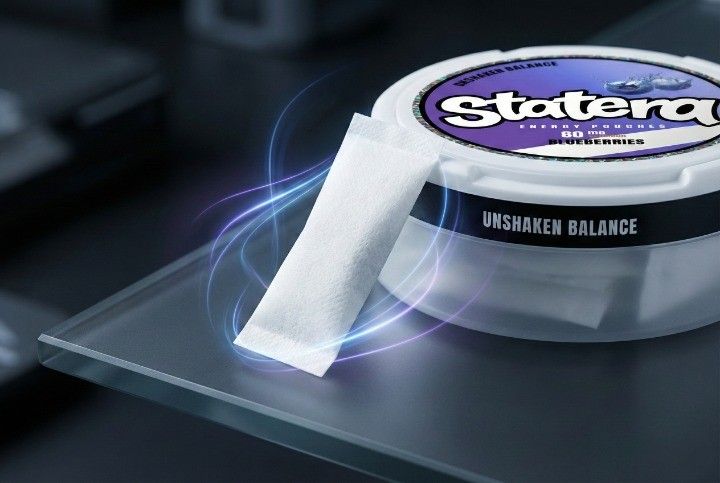 STATERA caffeine pouch highlighting clean energy and fast absorption