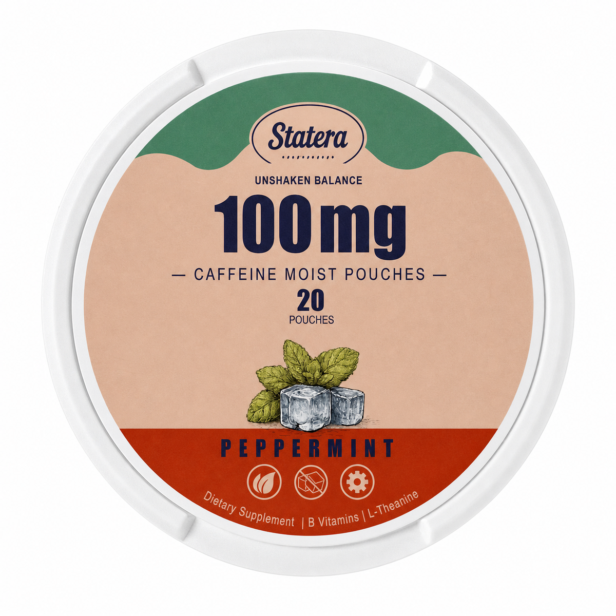 STATERA Peppermint 100mg caffeine pouches, 20 pouch can