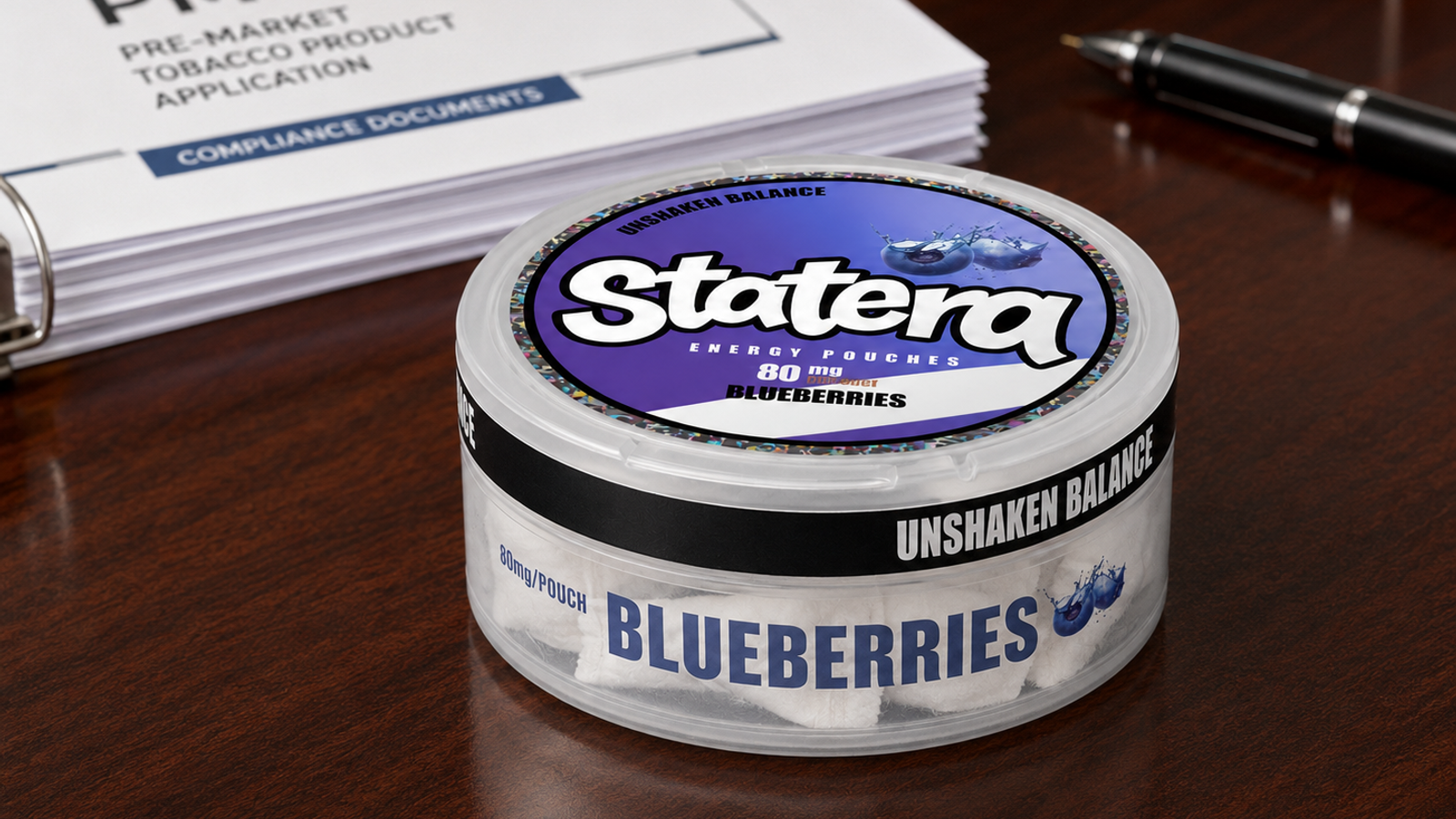 Distributor reviewing compliance documents for nicotine and caffeine pouch products