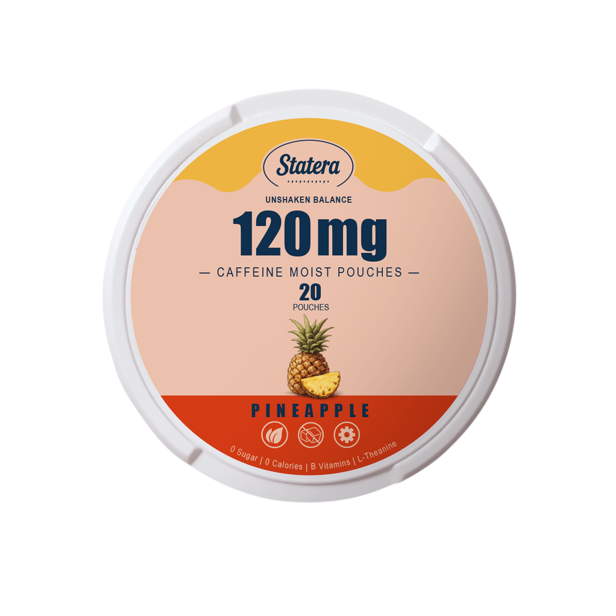 STATERA Pineapple 120mg caffeine pouches, 20 count can, zero sugar, zero calories, zero nicotine