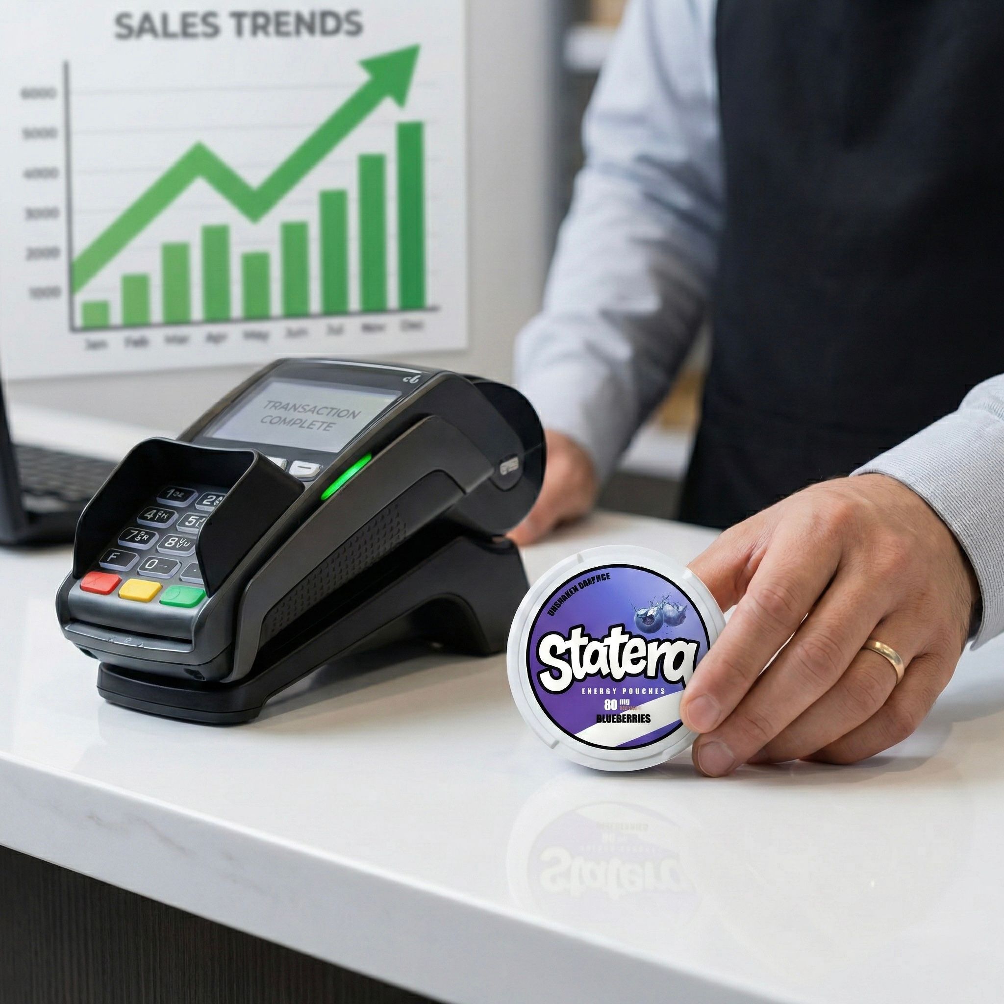 High-margin STATERA pouches at retail checkout