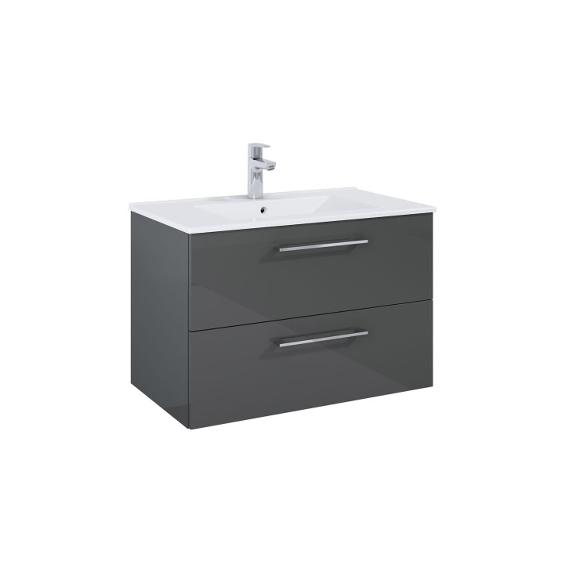 ROCA Шкаф за баня Unik Roma Plus, 815 x 465 mm с 2 чекмеджета и умивалник (A857950153 + A3272A4000) антрацит, гланц