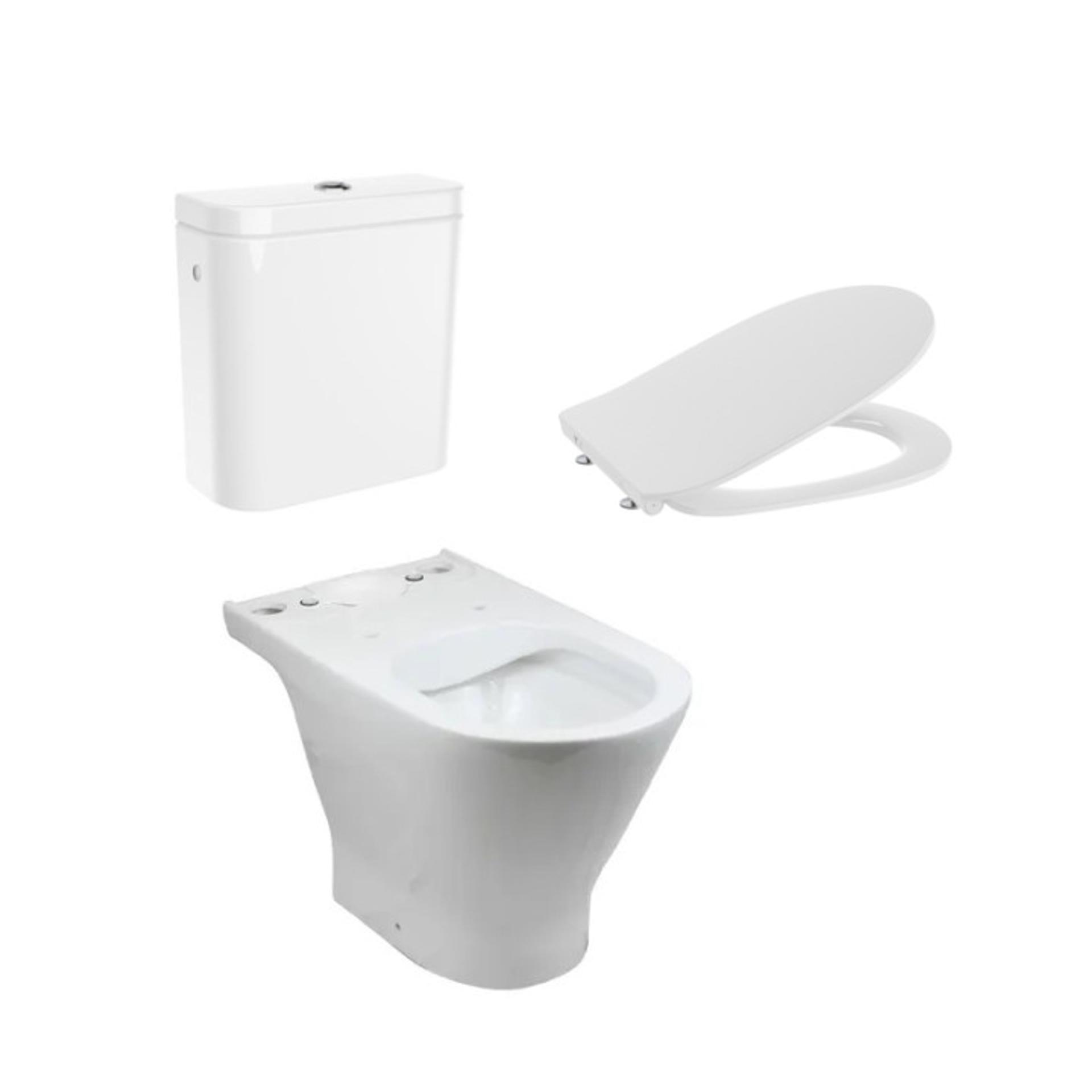 ROCA Моноблок The Gap Round Rimless + седалка и капак със забавено падане, Slim, странично захранване