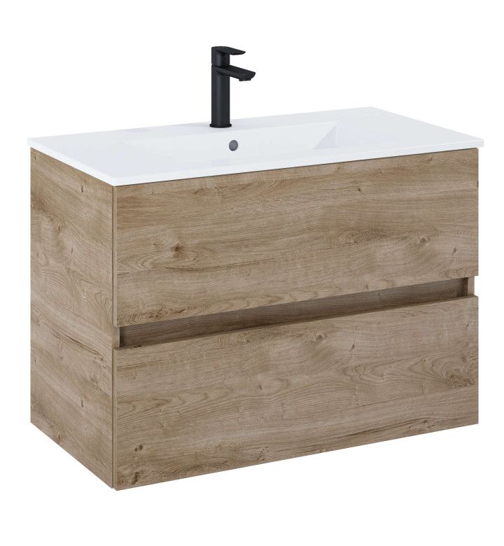 ROCA Шкаф Unik N-Cube, 800 x 430 x 565 mm, базов модул с 2 чекмеджета и умивалник, rural oak