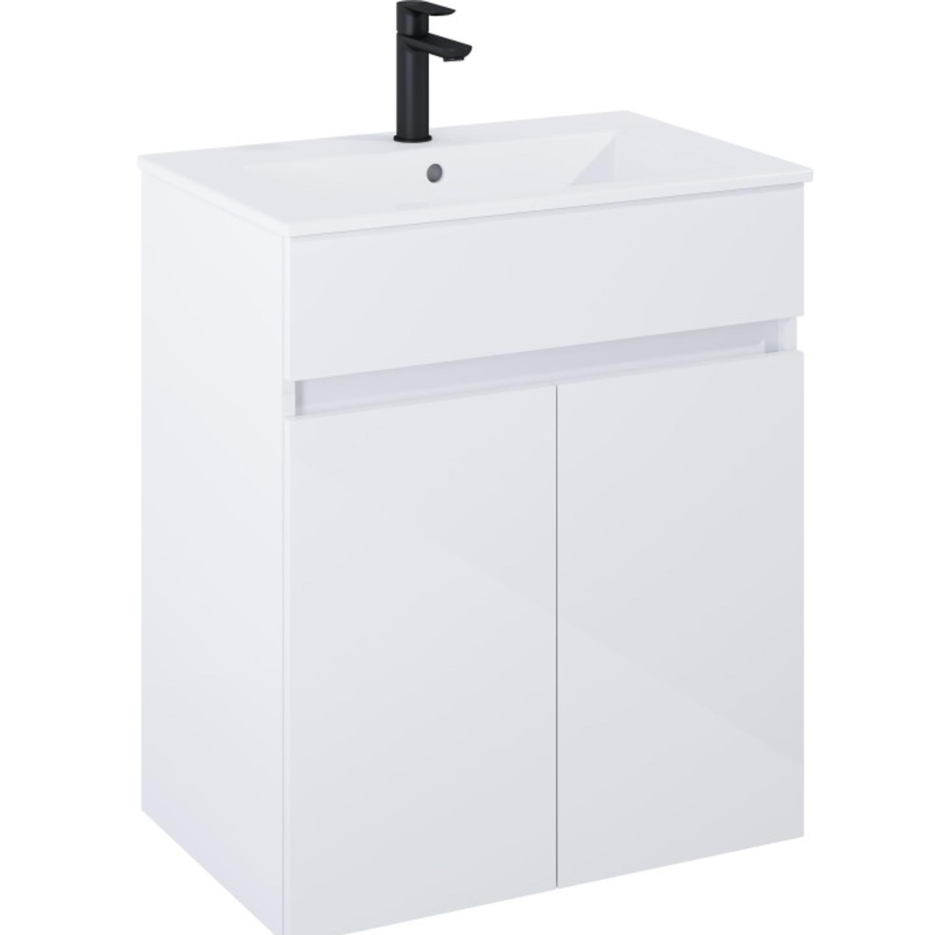 ROCA Шкаф Unik N-Cube, 650 x 430 x 755 mm, базов модул с 2 чекмеджета и умивалник, бял гланц, A858009806 + A325003000