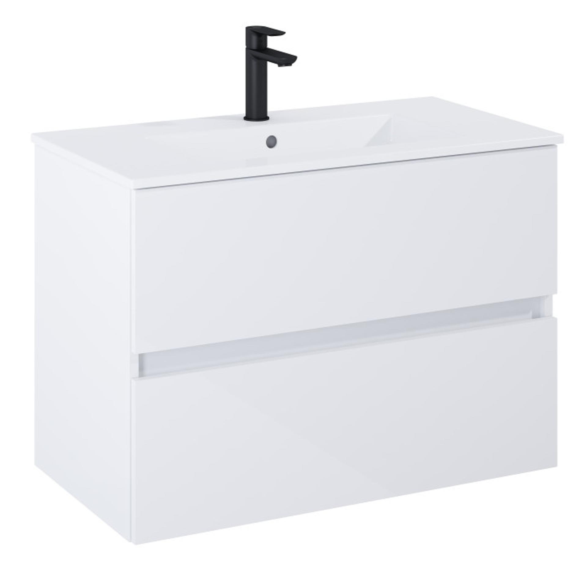 ROCA Шкаф Unik N-Cube, 800 x 430 x 565 mm, базов модул с 2 чекмеджета и умивалник, бял гланц