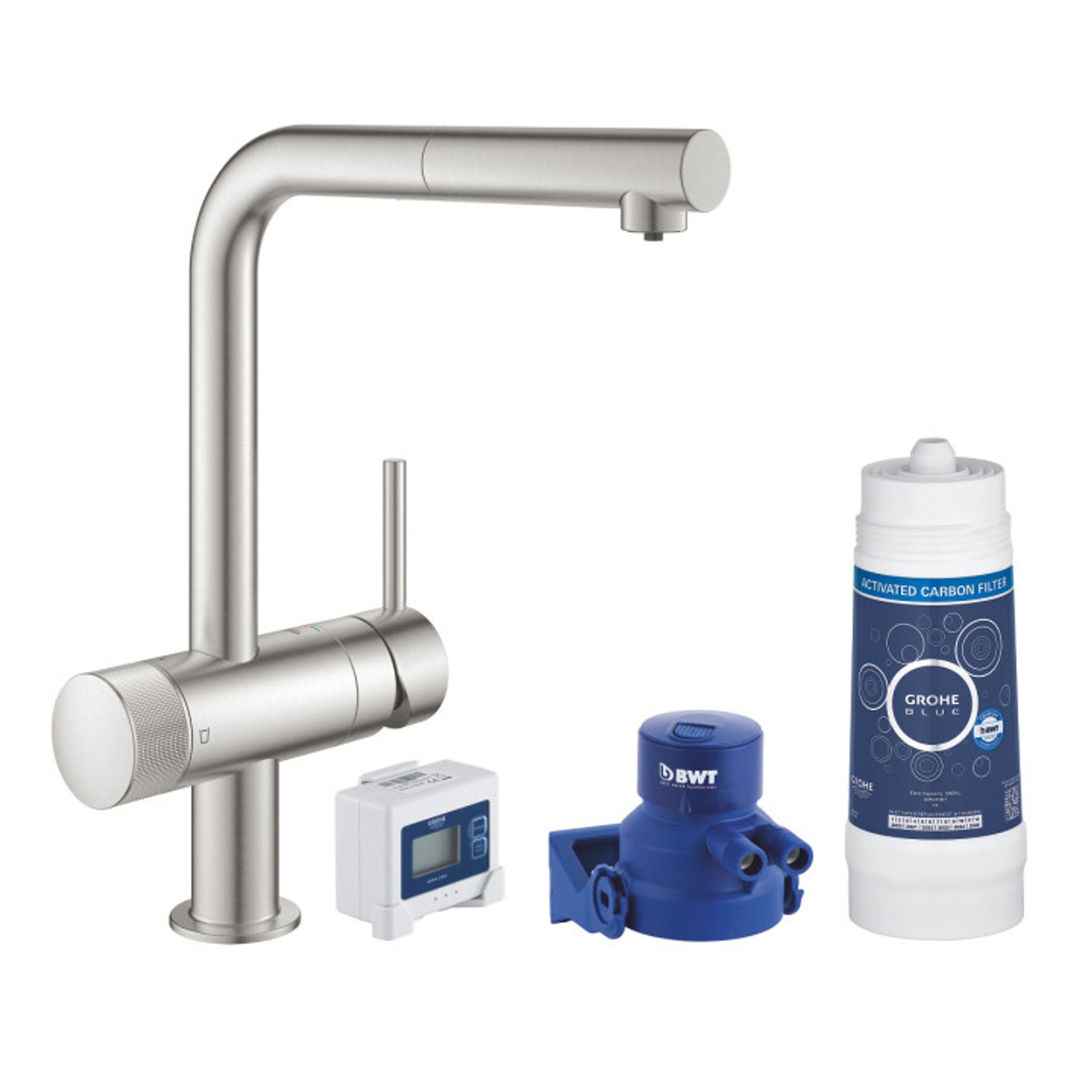 GROHE Смесител Blue Pure Minta с L - чучур и изтеглящ се душ