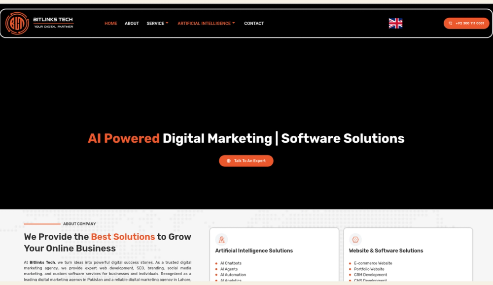 Bitlinks Tech homepage, August 2026